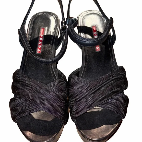 Prada Vintage Criss Cross Nylon Platform Sandal w/Leather Straps | Sz 37.5/7W - Picture 7 of 7